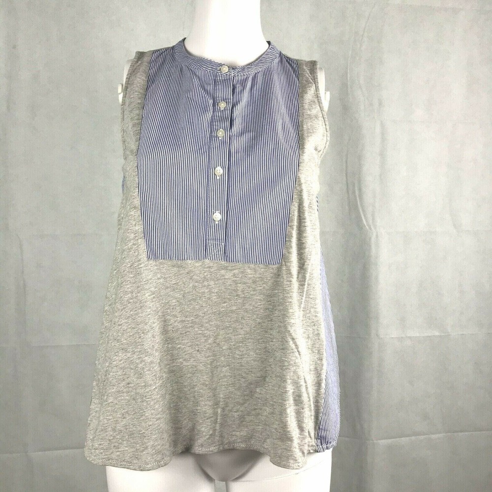 J. Crew Shirt Womens Sz XXS Blue Gray Cotton Mixed Media Henley Sleeveless Top